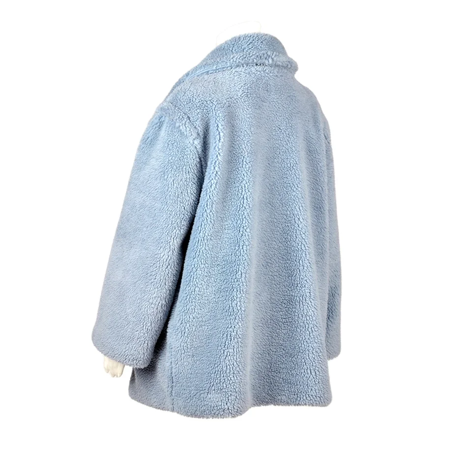 Fashion Clothes Long Light Blue Lamb Faux Fur Coat Jacket For Women Winter Warm