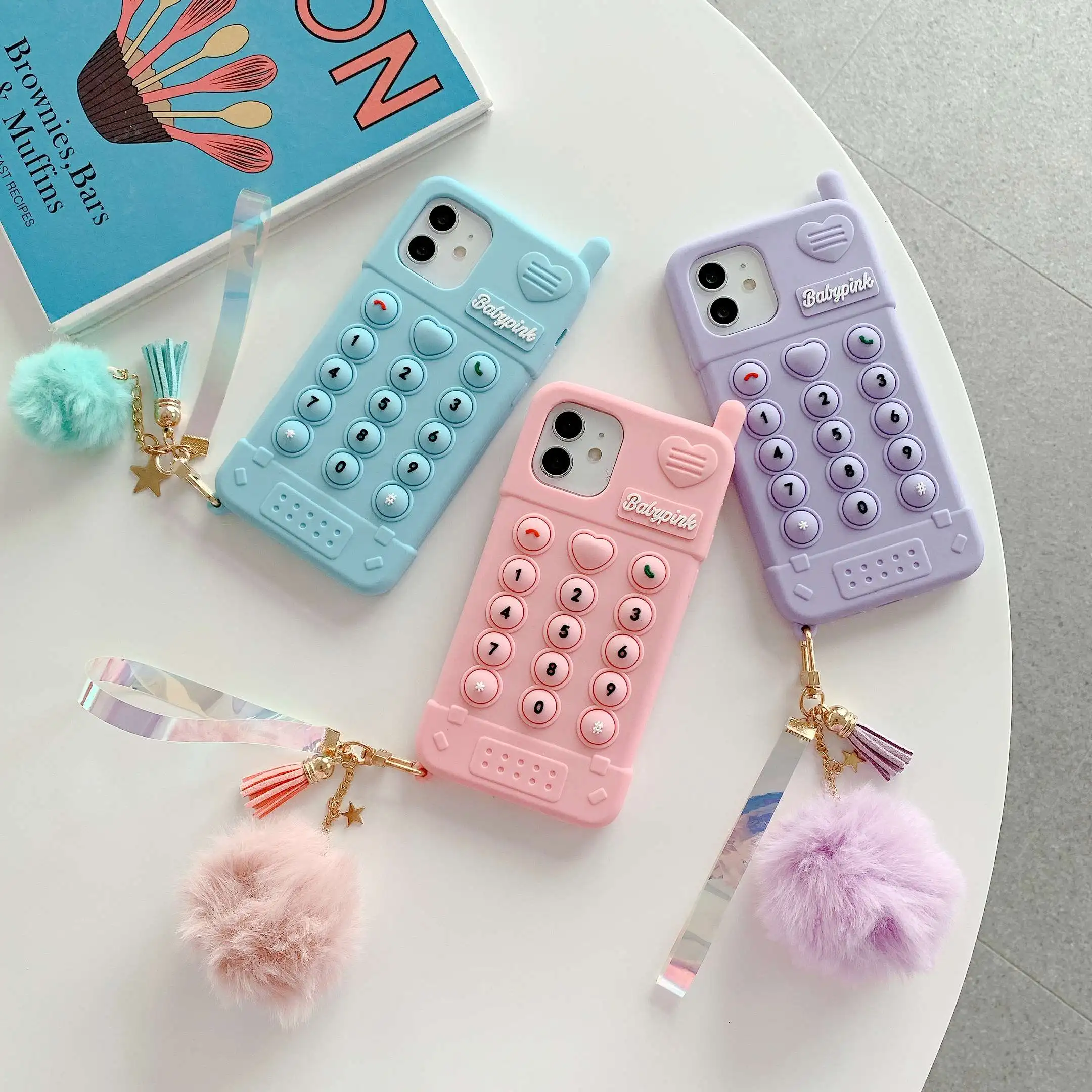 Hot Sales Fashion Pretty for Girl Women Phone Case Silicone Soft Cover Push Bubble Fidget Toy For iPhone With Key Chain