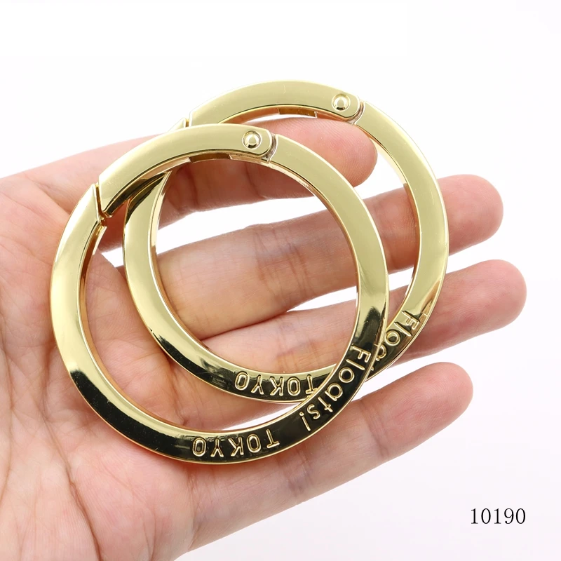 High Quality Gold Plated 60mm Flat Metal O Ring Custom Engrave logo Spring Open Gate Ring Spring Clasp Ring