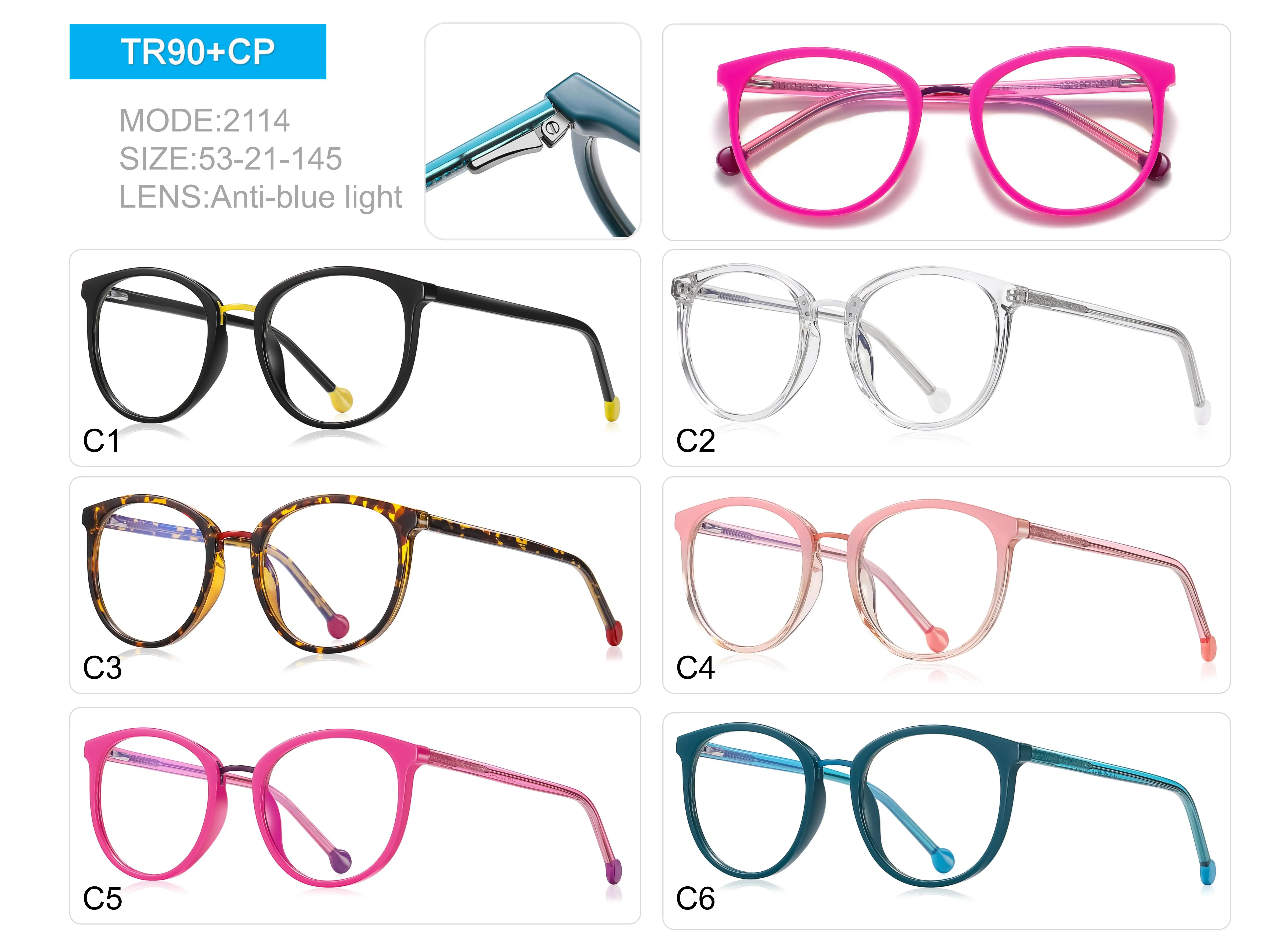 NWOGLSS 2114 Lightweight TR90 Eyeglasses Frame Round Blue Light Blocking Glasses