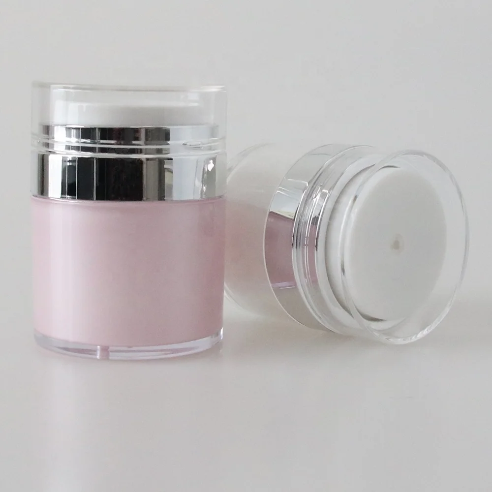 15g Round Pink Acrylic Plastic Airless Pump Cream Jar for Cosmetics Packaging Container