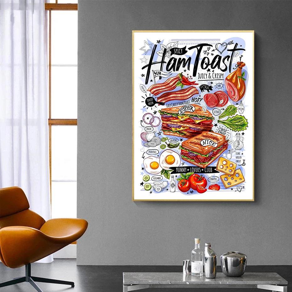 Pizza Burger Salad Wall Art Pictures And Posters Print on Canvas painting For Fast Food Restaurant And Hotel Room Decoration
