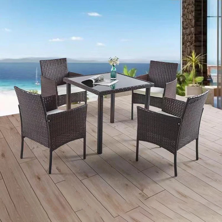 Hot Selling Rattan Outdoor Furniture Space Saving Garden Sets Patio 5 PCS Table and Chair Set Garden Furniture