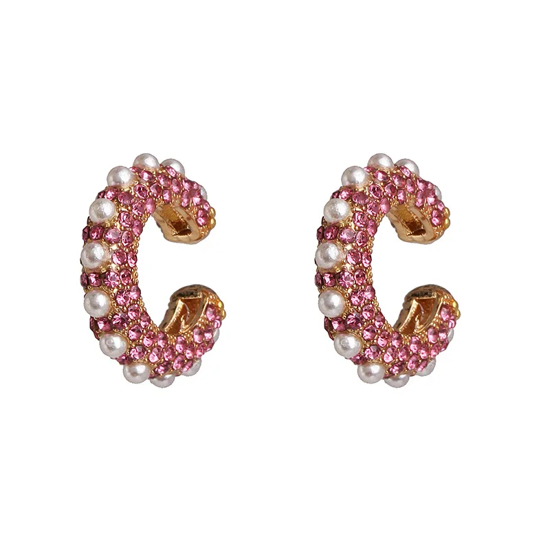 R.Gem. Trendy C Shaped Multi color Women Without Piercing CZ Ear cuff Clip Earrings