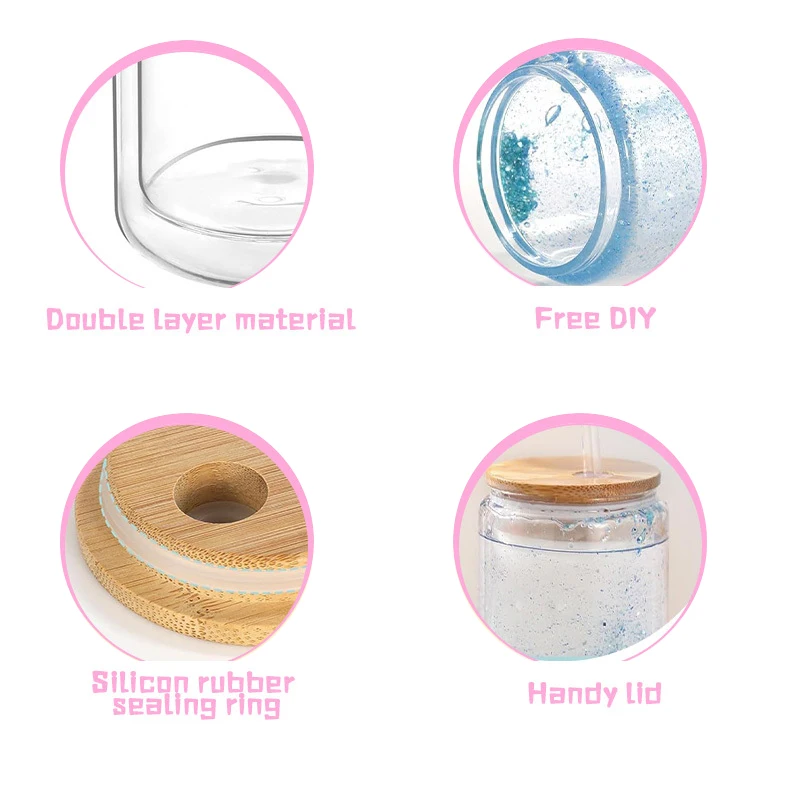 Wholesale Heat Resistant Insulated Double Wall Glass Can Pre Drilled 12 16 20oz Snow Globe Sublimation Double Wall Glass Tumbler
