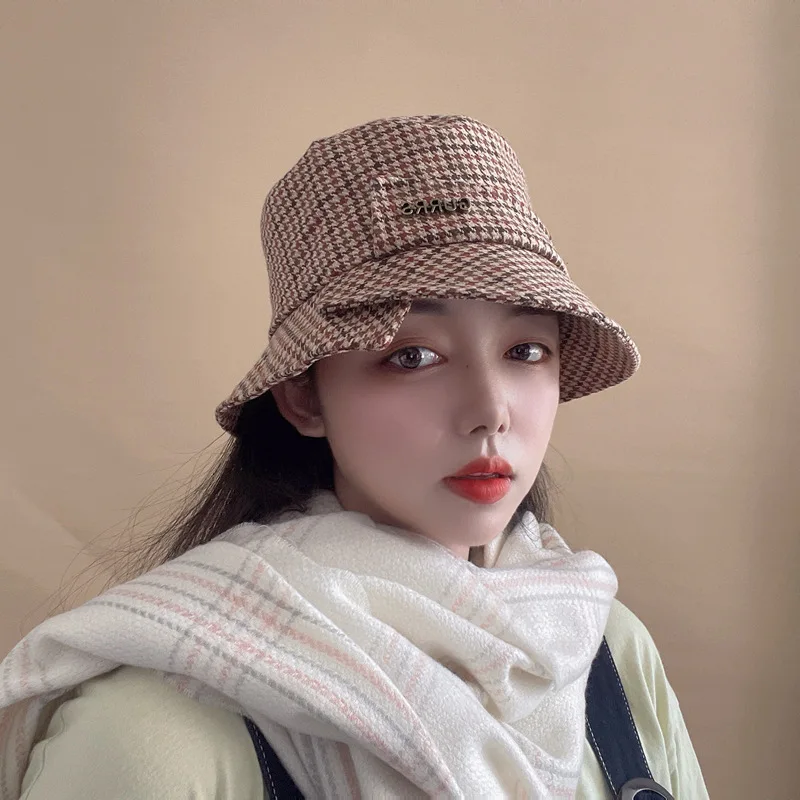 ladies fashion hats cheap winter houndstooth design high quality bucket hats
