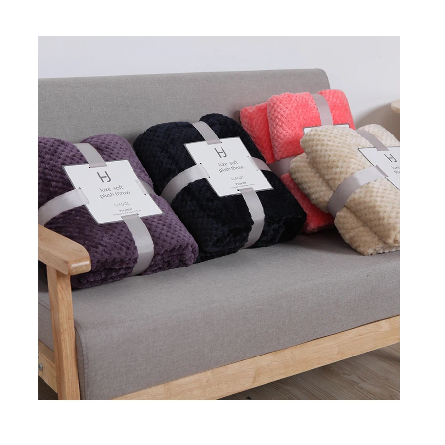High Quality Cheap Different Size Blue Solid Color Pineapple Lattice Sofa Microfiber Soft Flannel Throw Blanket Coral Fleece