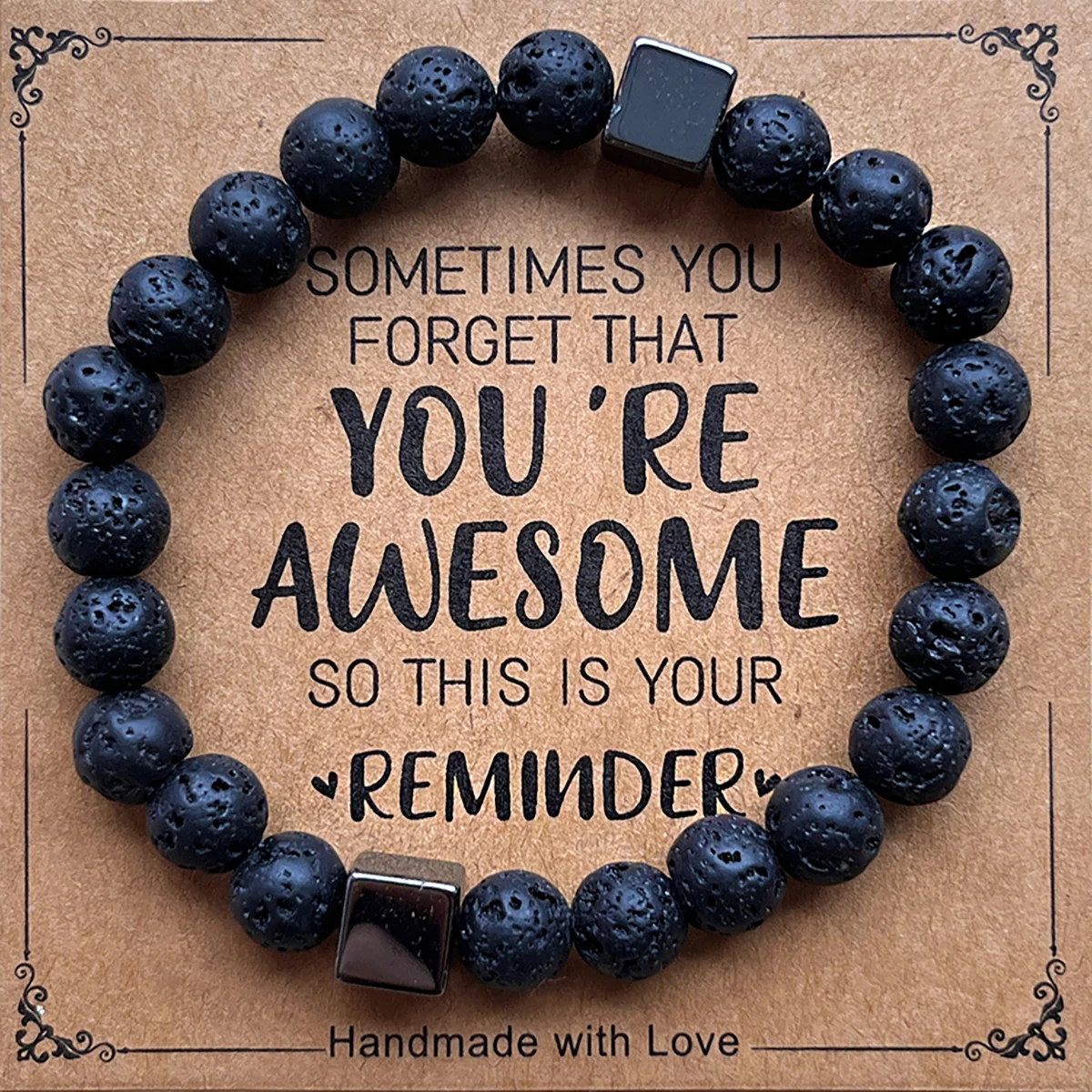 You Are Awesome Heart Beaded Strand Adjustable Bracelet with Meaningful Card Inspirational for Women Jewelry Gifts