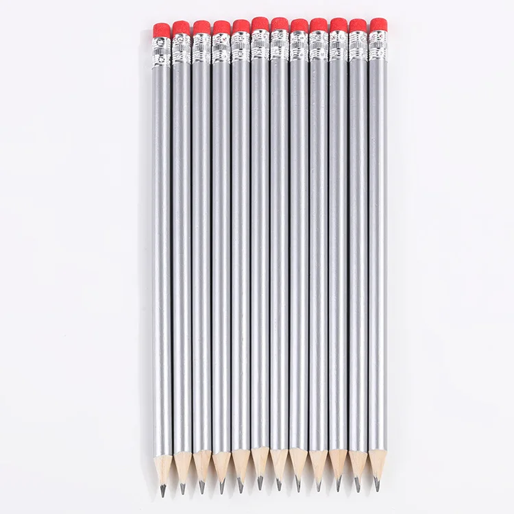 Personalized School HB wooden Pencil silver color pencil With your Logo