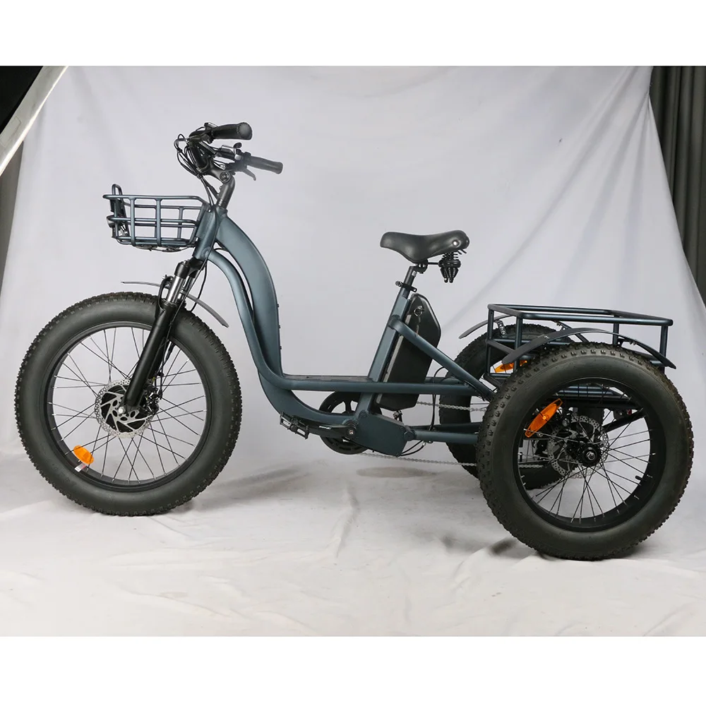 powerful 3 wheel electric trike 500w 750w front drive motor disc brake system cargo basket electric fat tire tricycle