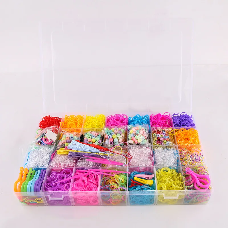 10000pcs+ Colorful Loom Bands Set Candy Color Bracelet Making Kit DIY Girls Craft Toys Rubber Band Woven Bracelet Kit
