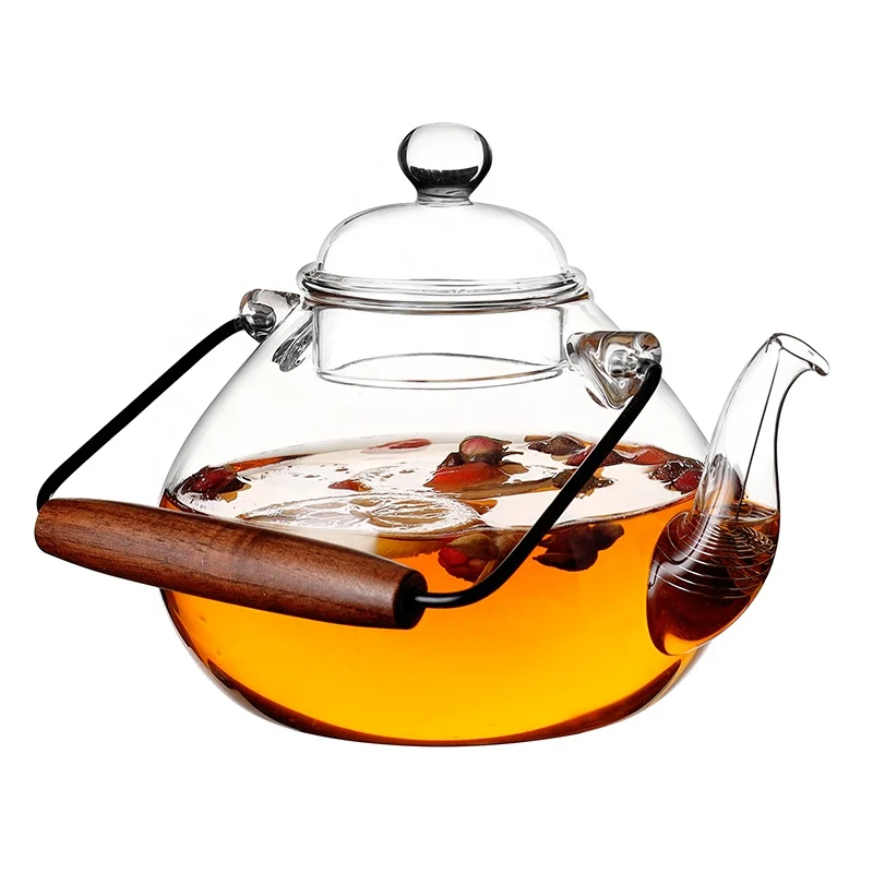 950ml long handle minimalist heat resistant high borosilicate glass tea pot glass tea set with infuser