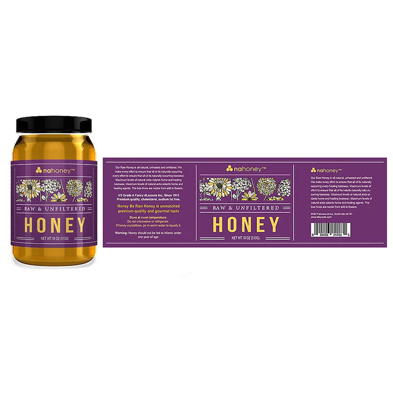 Цифровая печать логотипа на заказ, водонепроницаемая самоклеящаяся этикетка-наклейка с Пчелкой, медом, бутылкой, едой, флаконом для меда, Упаковочная этикетка