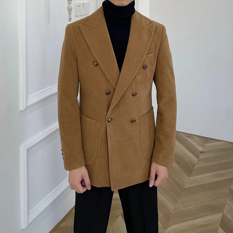Wholesale new products British slim fit retro double breasted corduroy gentleman suit