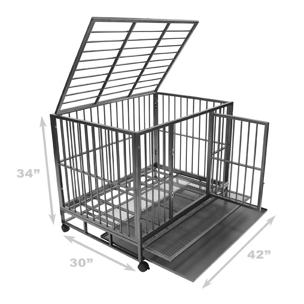 Amazon hot sell black powder coating outdoor double door folding  heavy duty  pet cage for large dog crate