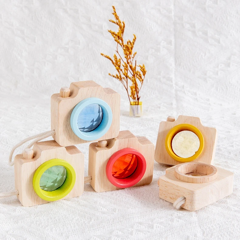 Wooden Multi-prism Kaleidoscope Camera Educational Toys For Kids Model Children Play House Toy