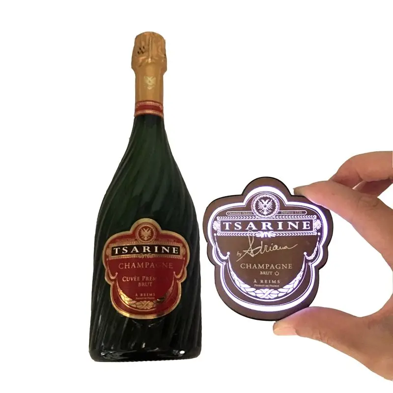 OEM Whisky Wine Champagne Waterproof Adhesive Special Shape Bottle Sticker Illuminated EL LED Label For Night Club Party Bar