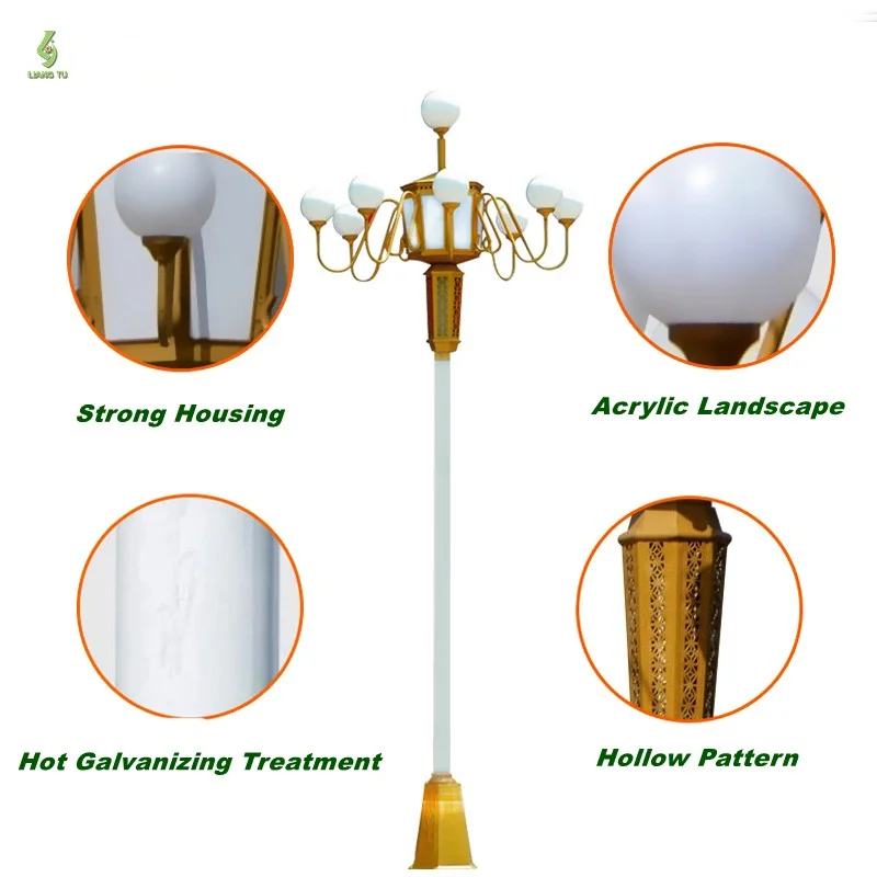 Waterproof IP65 Hot Dip Galvanized Light Pole Outdoor Street Lamp Antique Led Decorative  For Garden Lighting