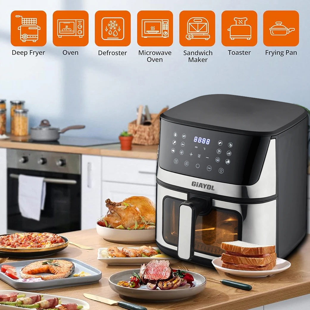 1800W most popular 8L visible factory price good quality window air fryer wifi control digital stainless steel air fryer