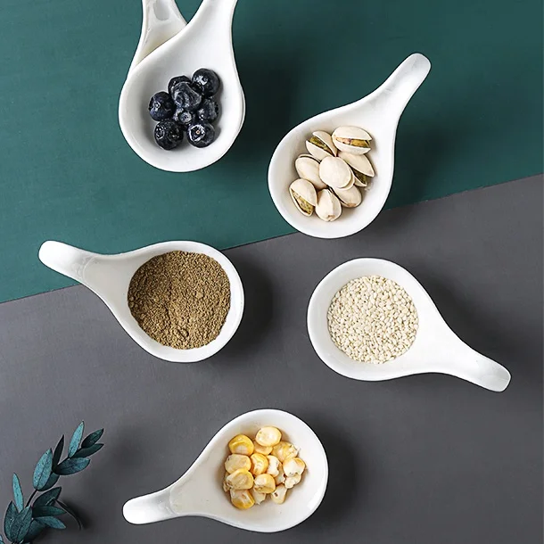 Factory Wholesale White Porcelain Serving Dish Set with Tray Ceramic Spices Dishes for Dining Tables