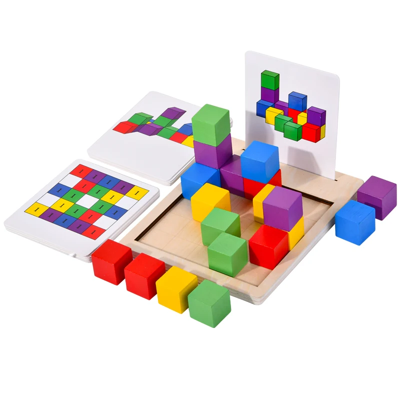 Building Blocks for single Matching Picture Montessori Educational Toys wooden expression puzzles building blocks