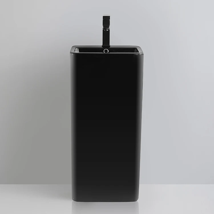 Bathroom color square Pedestal sink rectangular Black ceramic freestanding basin with customizable hole