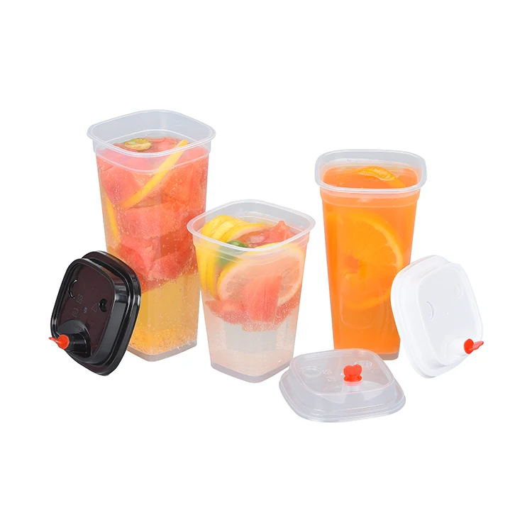 400ml 500ml 600ml Disposable Printed Custom Logo Boba Plastic Square Bubble Tea Cup For Cold Drink Beverage Milk Tea