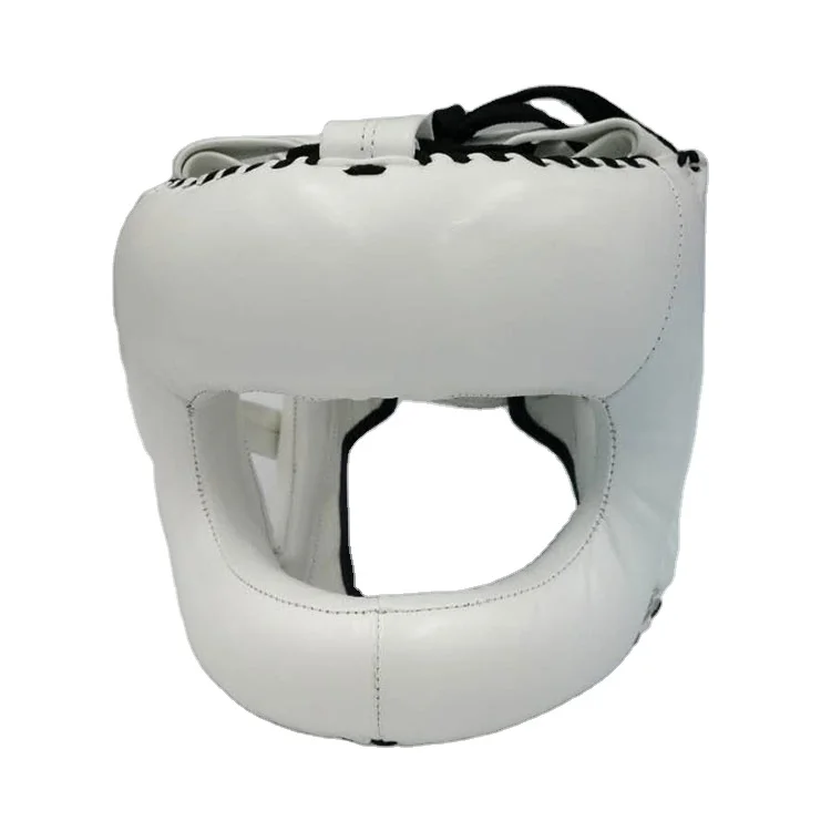 Leather Boxing Head Guard Gym Fitness Adjustable Helmet For Training Red Horn Sports Headguard