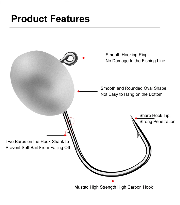 Mustad Jig Head Hook 1.5g/2g/2.5g/3g/4g/5g/6g/7g Fishing Hard Bait Original Lead Head Hook