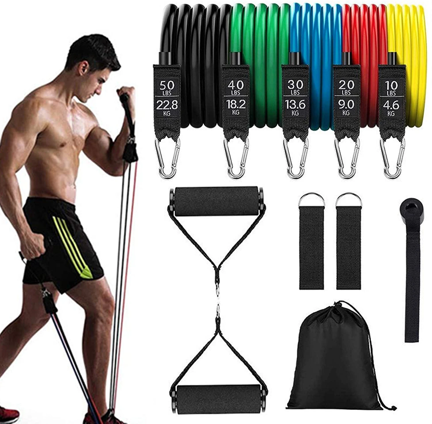 SKYHOPE Workout Fitness Gym Pull Up Set 11 Piece 11 Pcs Resistance Bands Tube yoga band set