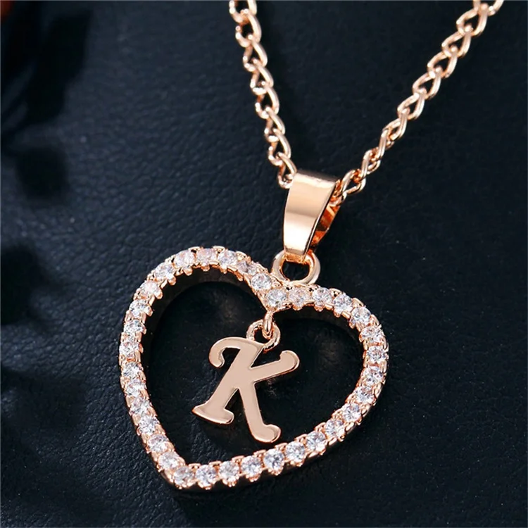 Fashion Custom Heart Initial Rhinestones Letter Name Choker Necklace For Women Pendant Jewelry