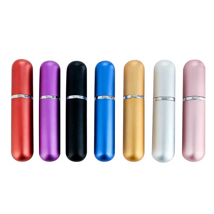 Custom Portable 5ml Small Mini Travel Aluminium Refillable Perfume Atomizer Hand Sanitizing Spray Bottle With Color Packing Box