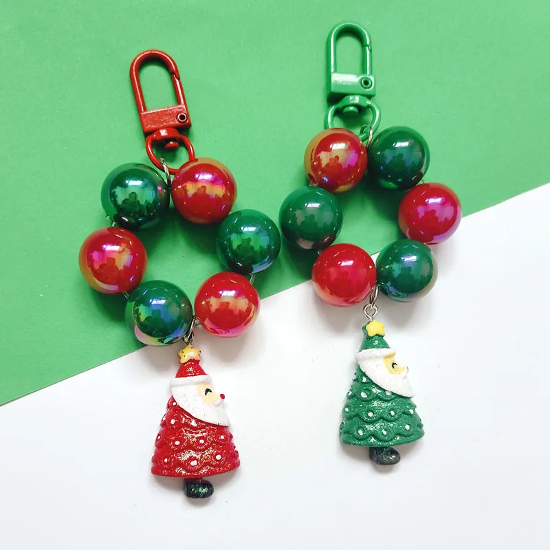 christmas santa iphone accessories strings of glass beads christmas 3d keychain christmas tree pendants