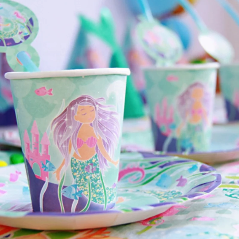 Birthday Party Decorations Supplies baby happy birthday party decoration set paper plate and  tablecloth mermaid theme