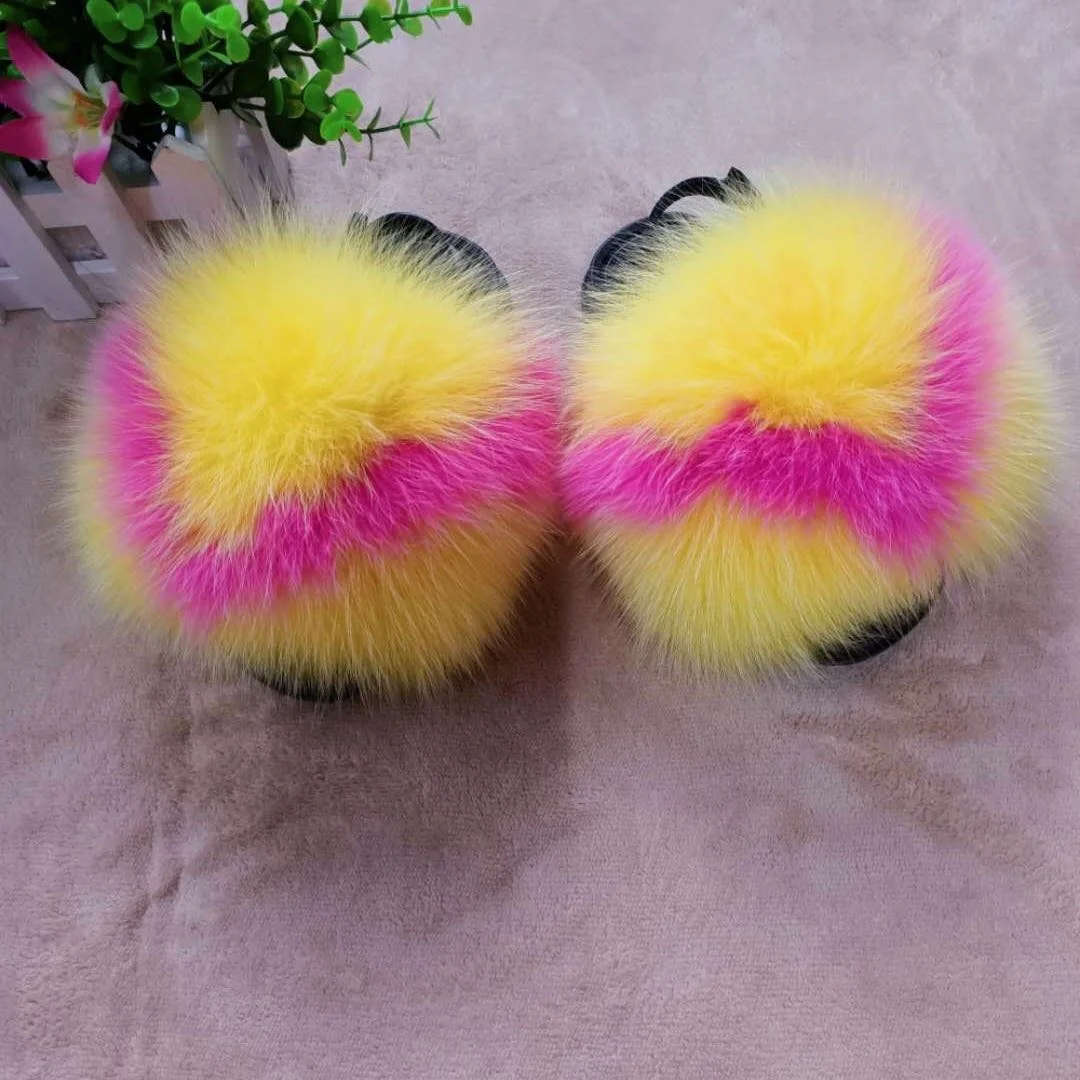 
Custom logo women fur slippers slippers real fox fur full coverage fox fur slipper for women 