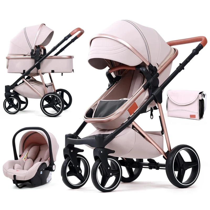 Kinderwagen Newborn Foldable 3 In 1 Carriage Stroller Baby Pram Trolley Luxury Aluminum Baby Stroller 3 In 1 With Car Seat