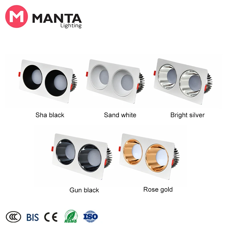 Double Heads Square Aluminum Spot Light Living Room Recessed Ceiling LED Spotlights