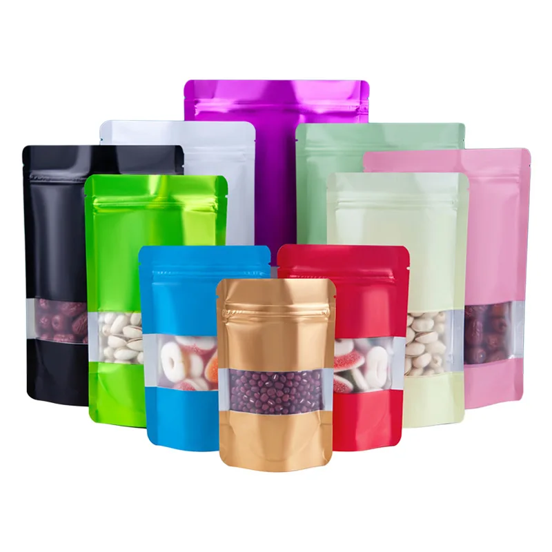 50pcs Recyclable Smell-Proof Stand-Up Resealable Mylar Bags for Food Storage Candy Coffee Cookies