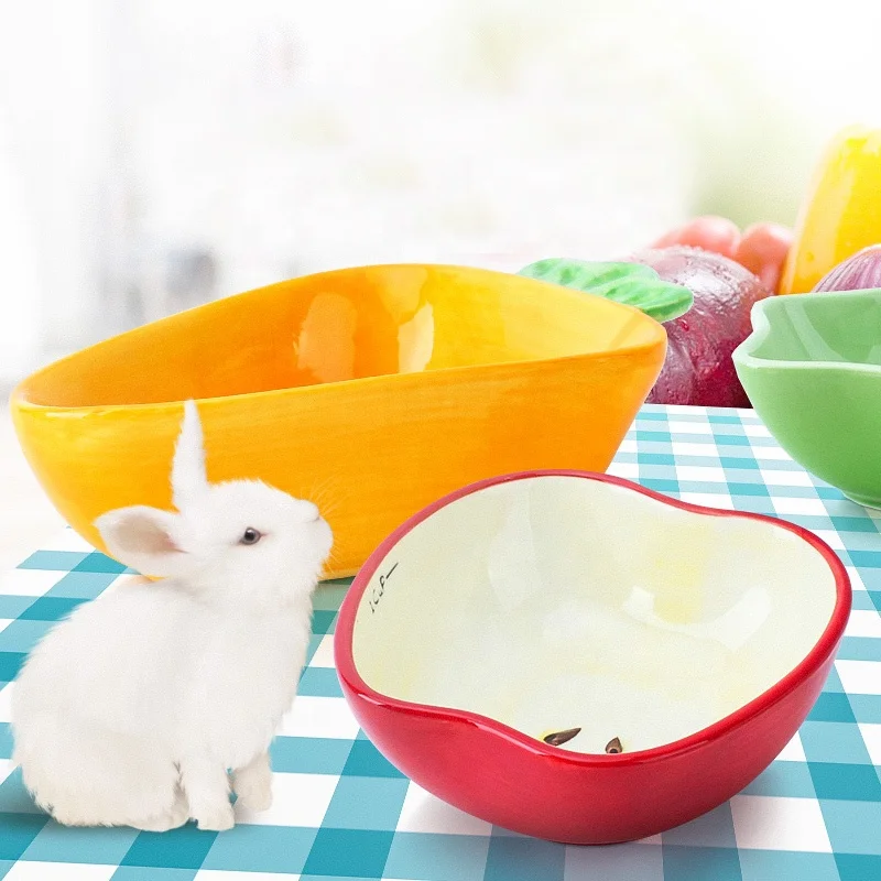 Wholesale Cartoon Style Ceramic Feeder Pet Small Animal Bowl Rabbit Hamster Food Drinking Bowl