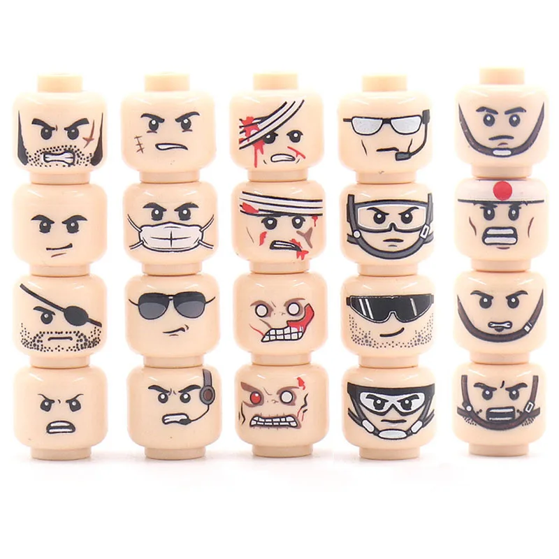 Military WW2 Army Soldiers Figures Bricks Building Blocks Face Heads Injured Emotional Accessories Weapon Model Kit Toys Gift