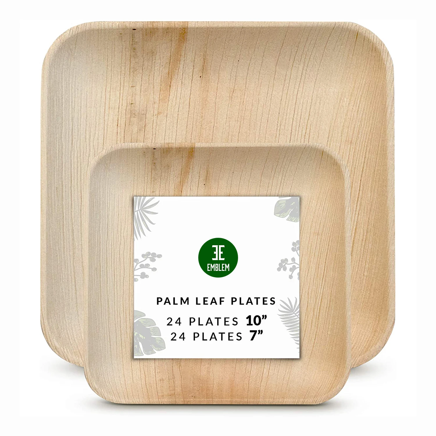 Одноразовые Бамбуковые тарелки с пальмовыми листьями 10 дюймов и 7 квадратная упаковка для вечеринок (48 шт.) биоразлагаемые