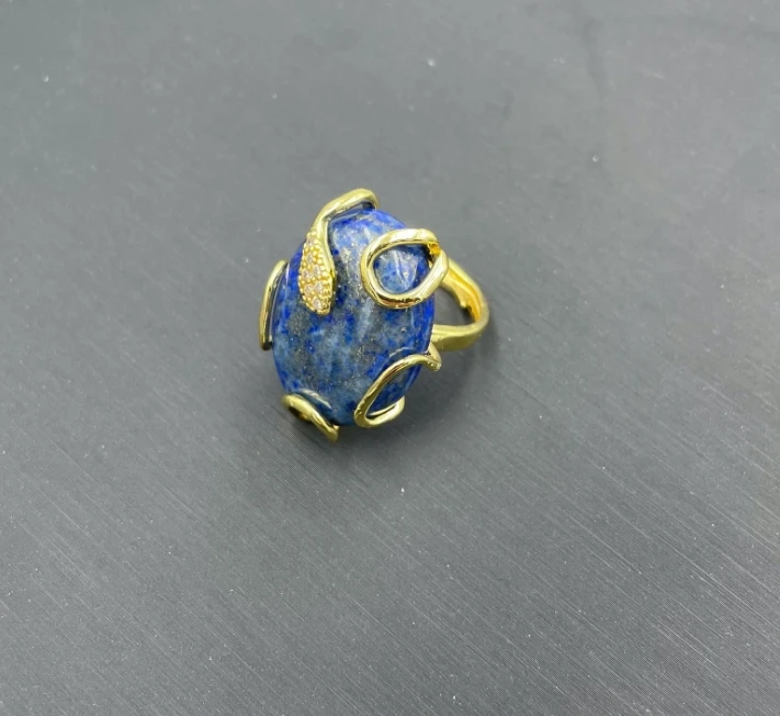 Fashion women jewelry accsss viennois jewelry wholesale 18k gold plated  lazurite big stone ring designs for women