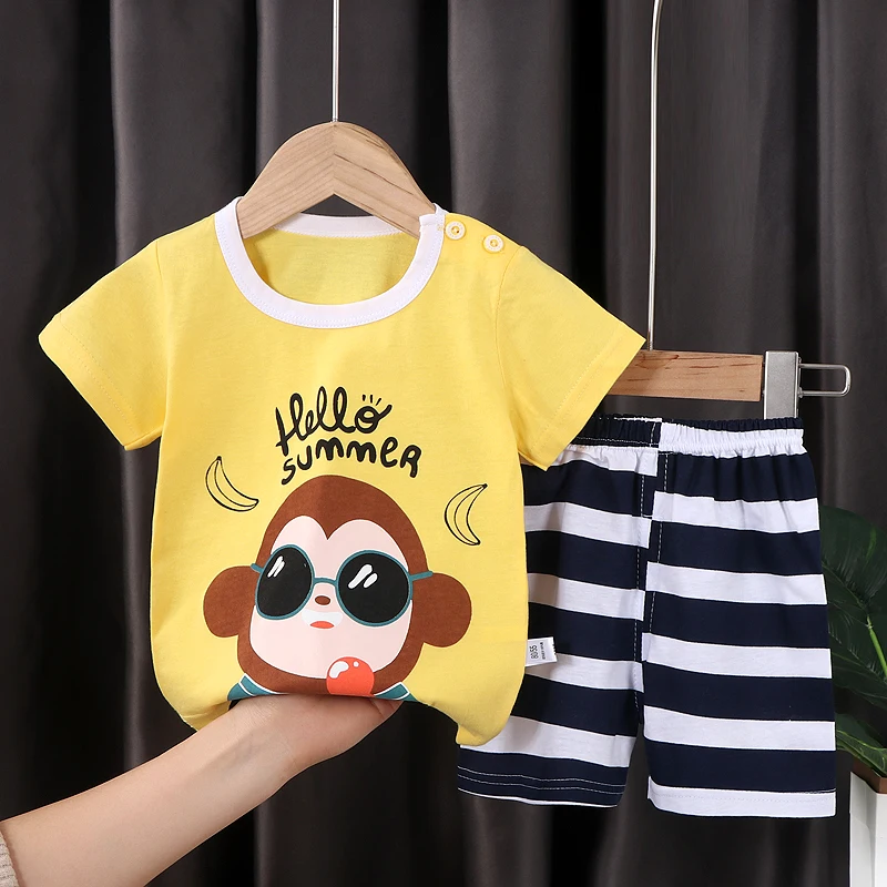Summer Wholesale Children Kids Clothes Short Sleeve Baby T Shirt Boys Clothing Set Spring 100% Cotton  Suit