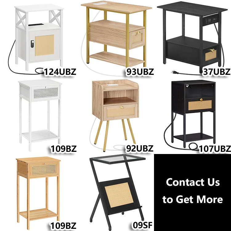 Wholesale Rattan Style Nightstands, HOOBRO Brand Rattan Bedside Table, Rattan Nightstand Bed Side Table Night Stand for Bedroom