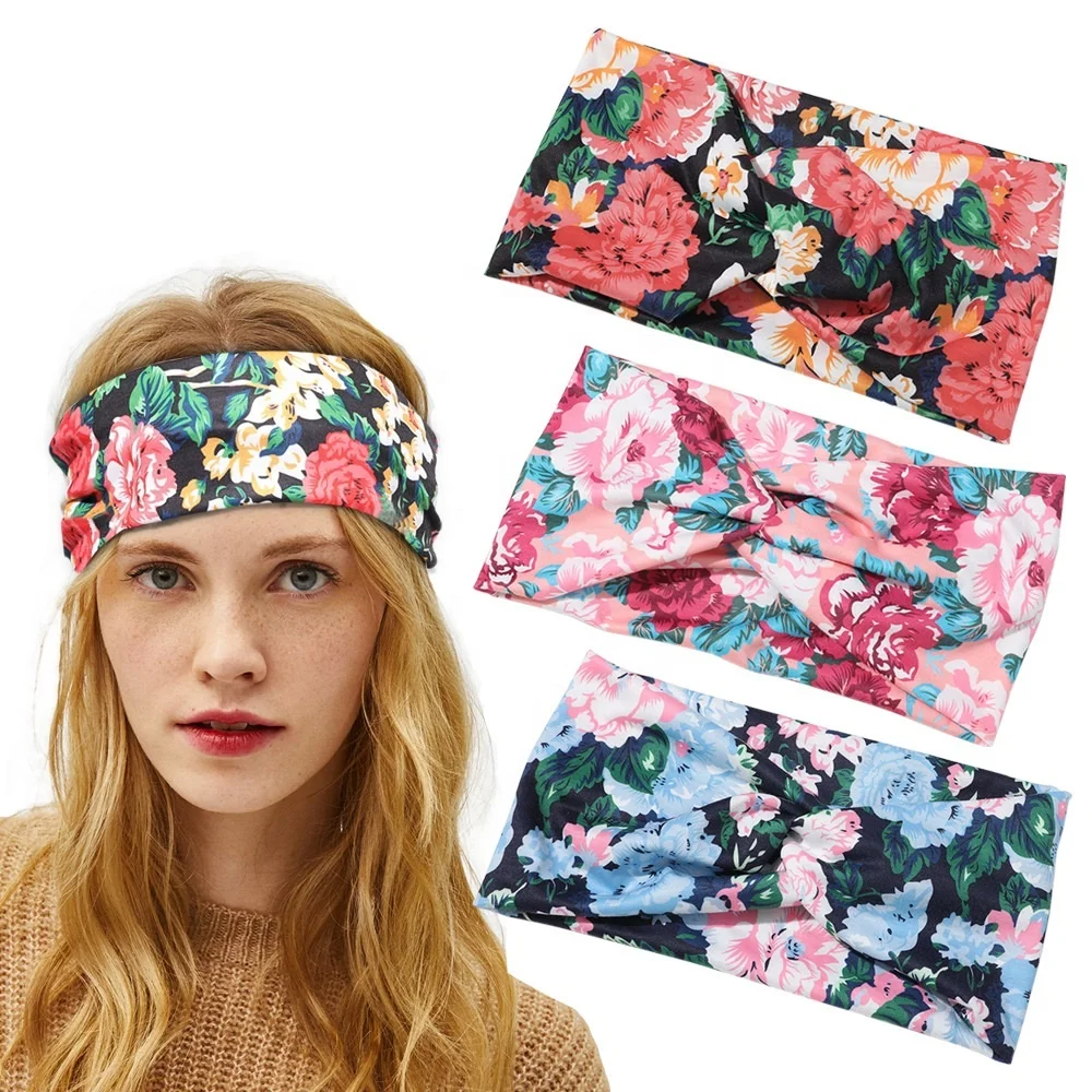 Fashionable Floral Print Hair Scarf Yoga Head Bandanas In Stock Women Hair Band Vintage Stylish Cute Accessories