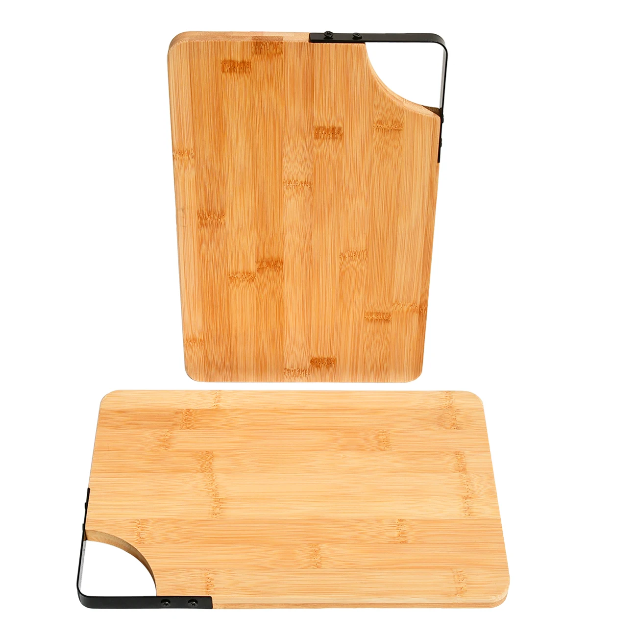 2 Pieces Black Iron Wood Chopping Board Bamboo Chop and Stick Cutting Boards,Rectangle Solid Wood Server with Handle Food Safe