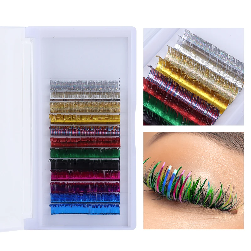 Individual Shiny Colorful Eyelash Extension Holographic Lash Tinsel Gold Lash Extension Tinsel Lash