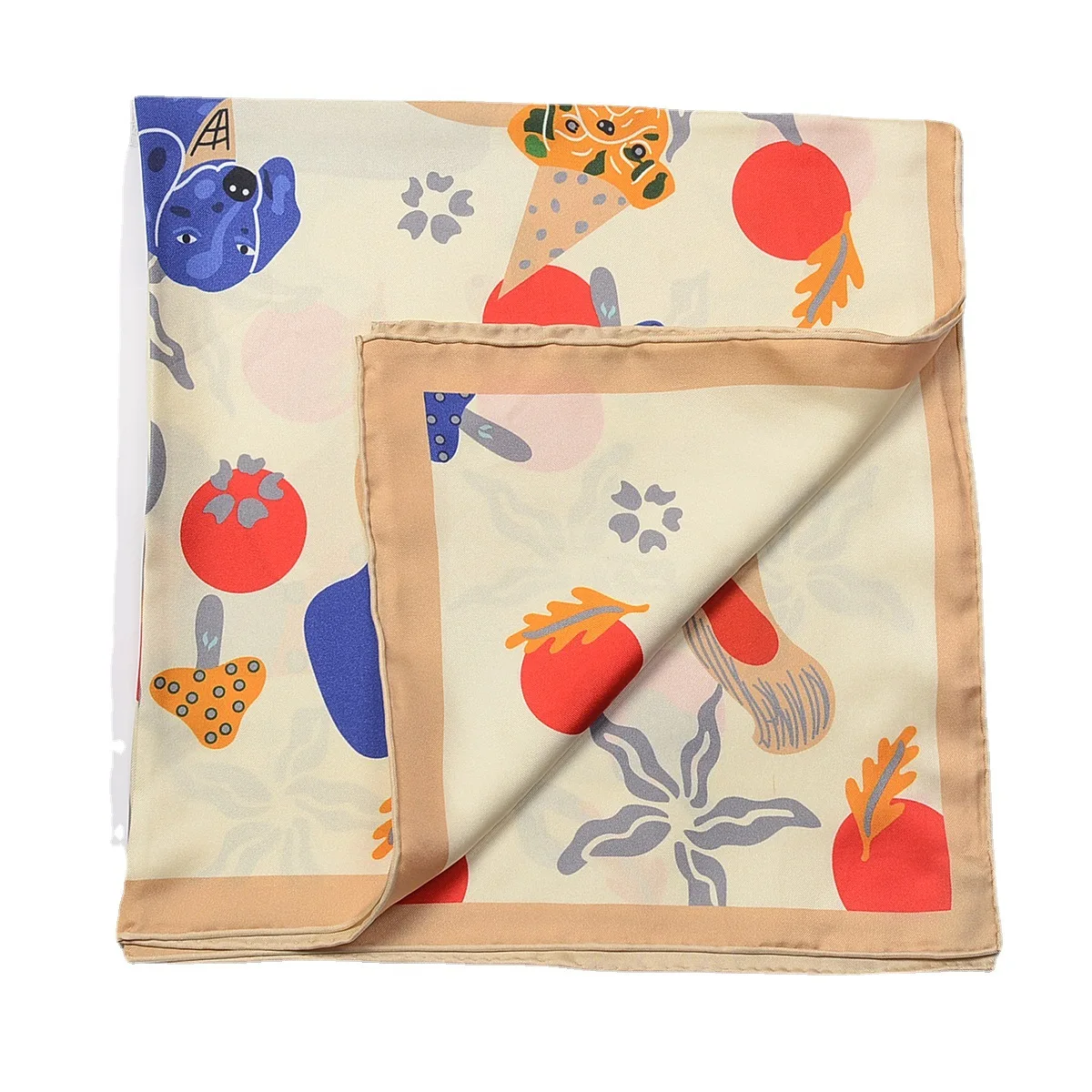 Custom Silk Twill Hand Rolled Edge Hand Screen Print Women Girls Hair Scarf Silk Head Scarf Bandana Silk Square Wrap Neck Scarf