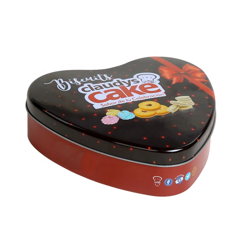 Wholesale Customized Heart-Shaped Tin Can Black Plating Cookie Candy Chocolate Metal Gift Boxes for Food and Paint Use