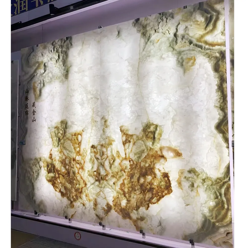 Beautiful big size natural onyx marble tv background wall design